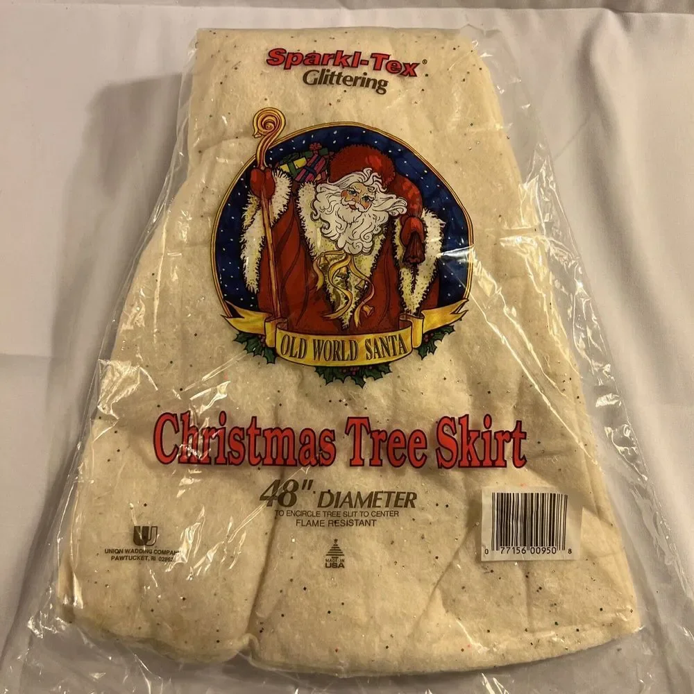 Vintage Sparkl-Tex Glittering Christmas Tree Skirt White w/ Glitter 48